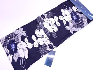 新品　ブランド浴衣　女性　凪　絞り調　椿模様浴衣（フリーサイズ）（紺）